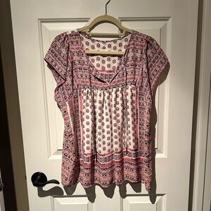 Boho Vibe Short Sleeve Peasant Blouse. Size Large